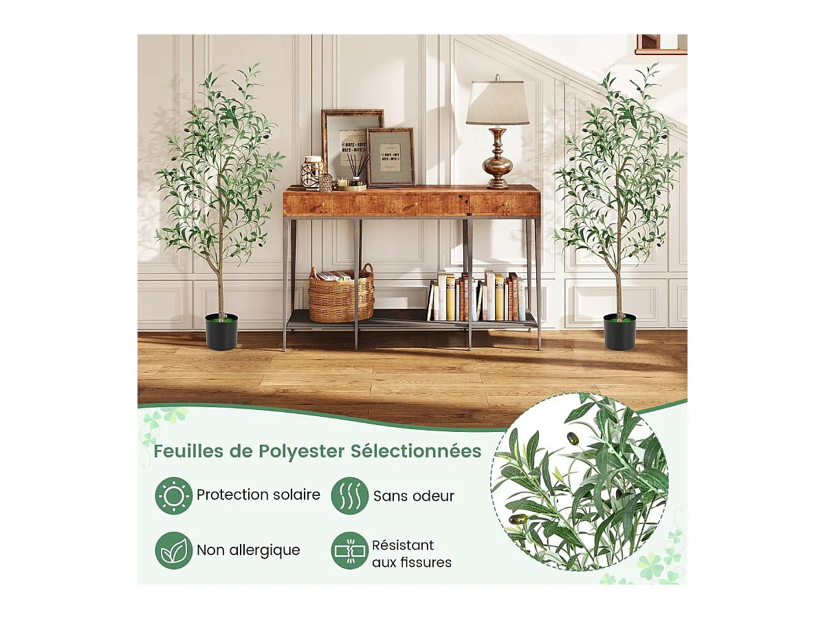 Lot de 2 Arbres Artificiels d'olive de 130 cm, Fausses Plantes en Pot avec Fruits Réalistes Plantes Vertes, Décorations Plantes Modernes pour Maison Porche Bureau