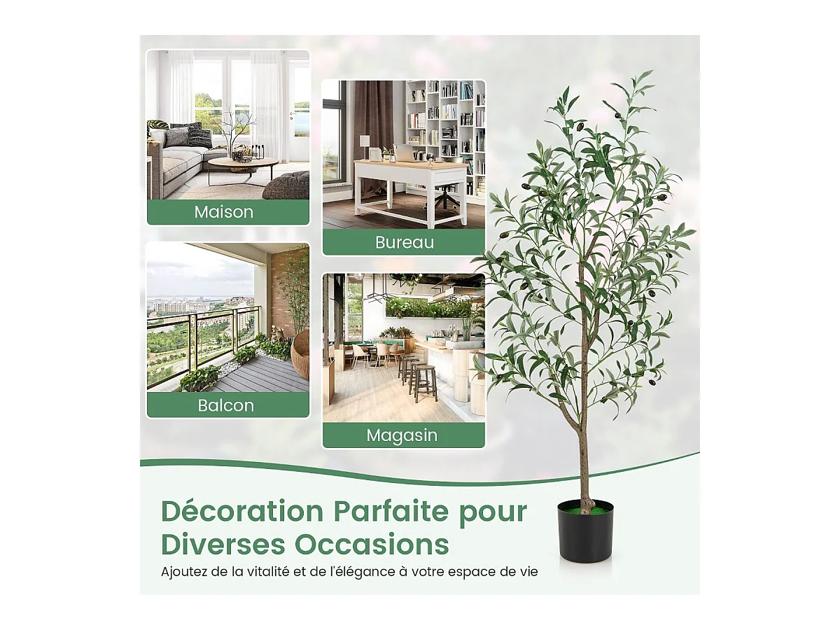 Lot de 2 Arbres Artificiels d'olive de 130 cm, Fausses Plantes en Pot avec Fruits Réalistes Plantes Vertes, Décorations Plantes Modernes pour Maison Porche Bureau