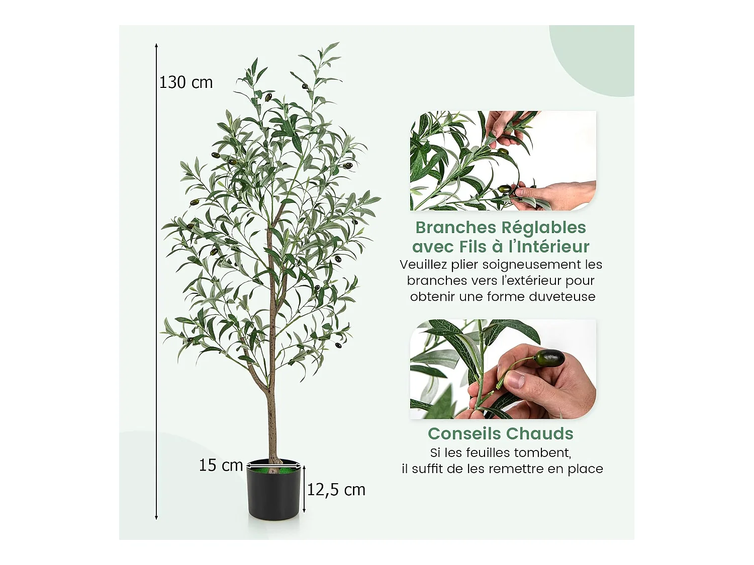 Lot de 2 Arbres Artificiels d'olive de 130 cm, Fausses Plantes en Pot avec Fruits Réalistes Plantes Vertes, Décorations Plantes Modernes pour Maison Porche Bureau