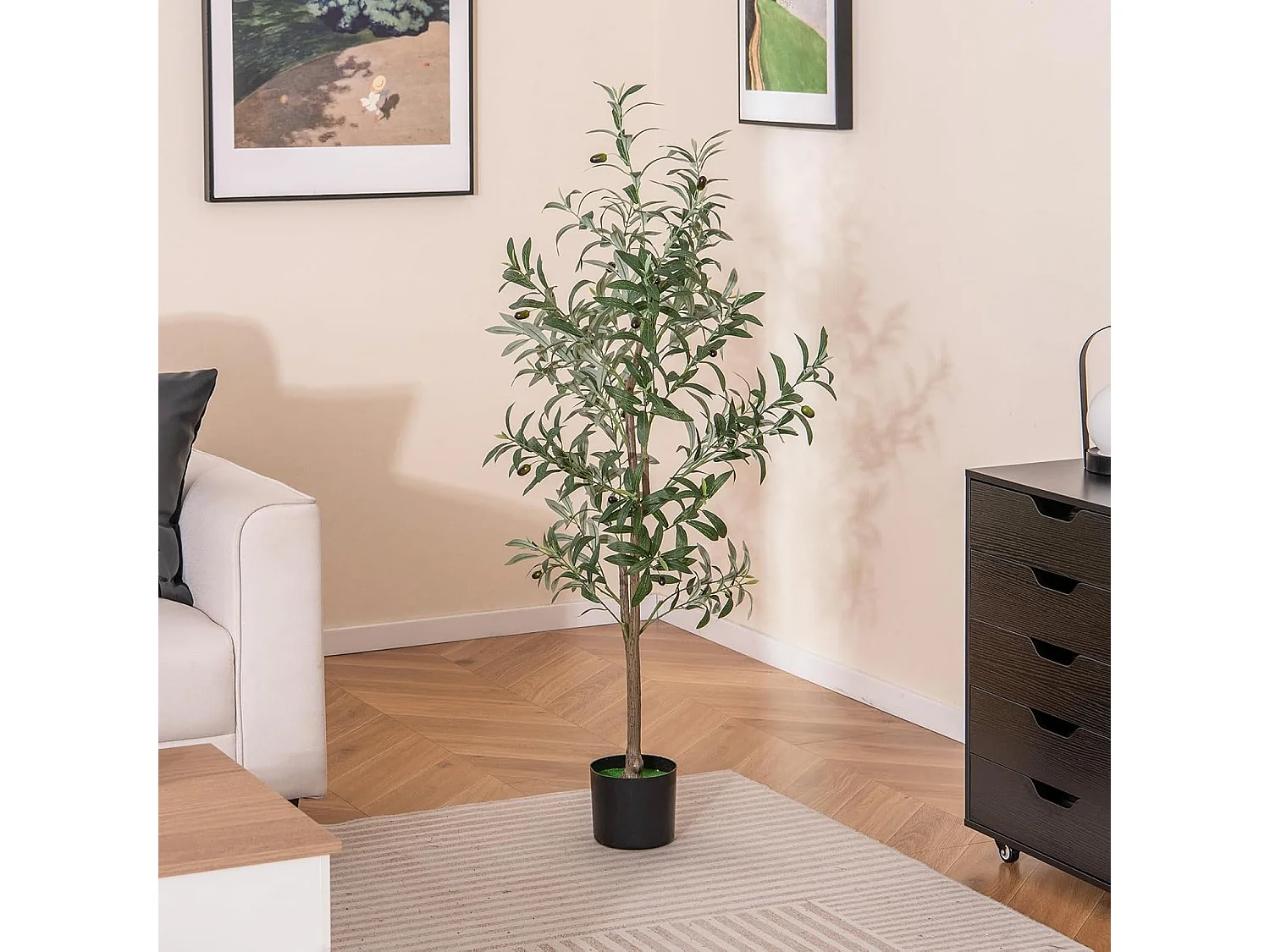 Lot de 2 Arbres Artificiels d'olive de 130 cm, Fausses Plantes en Pot avec Fruits Réalistes Plantes Vertes, Décorations Plantes Modernes pour Maison Porche Bureau