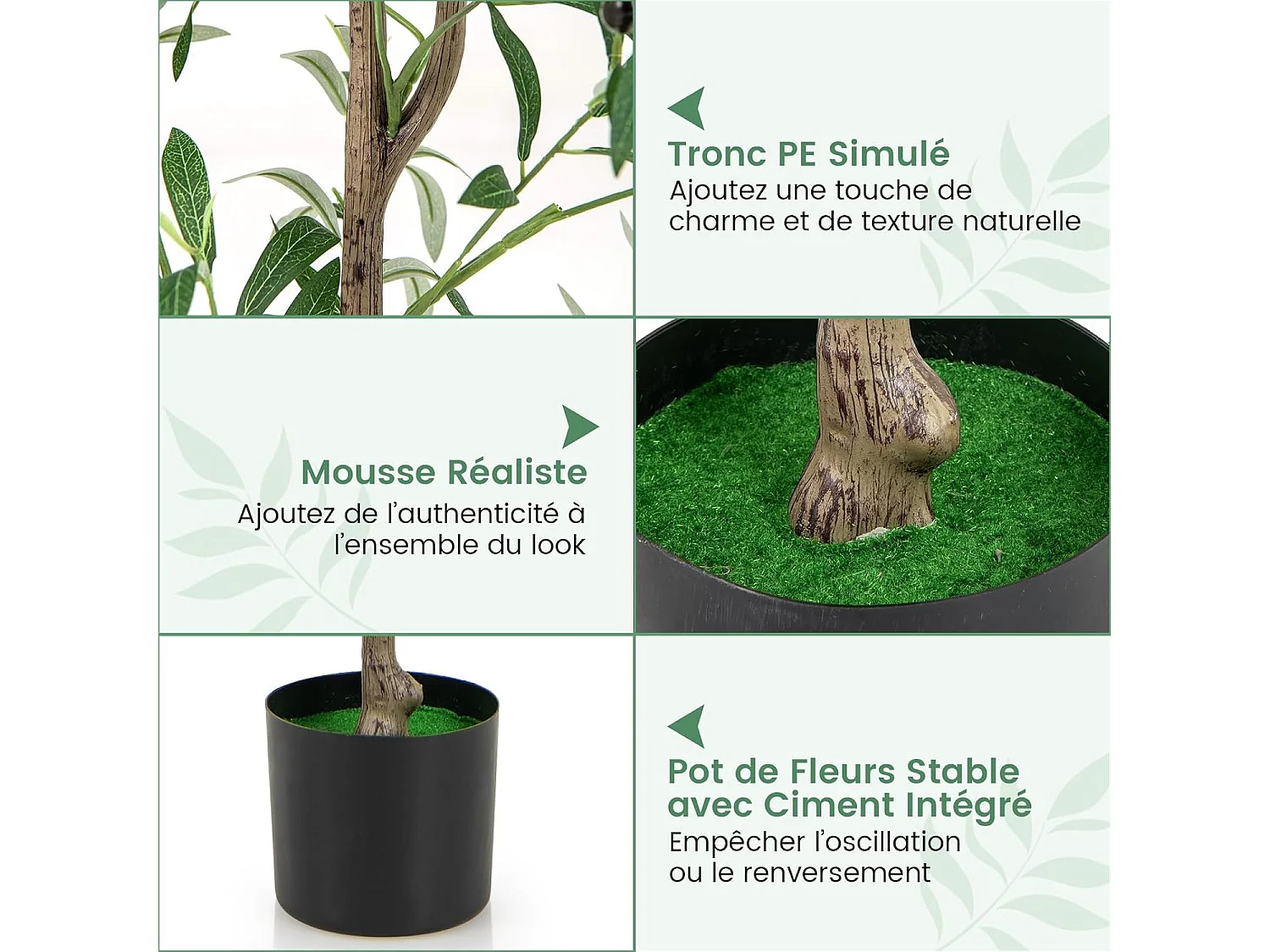 Lot de 2 Arbres Artificiels d'olive de 130 cm, Fausses Plantes en Pot avec Fruits Réalistes Plantes Vertes, Décorations Plantes Modernes pour Maison Porche Bureau