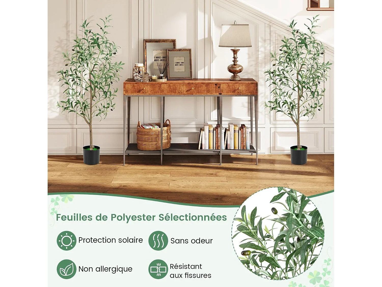 Lot de 2 Arbres Artificiels d'olive de 130 cm, Fausses Plantes en Pot avec Fruits Réalistes Plantes Vertes, Décorations Plantes Modernes pour Maison Porche Bureau