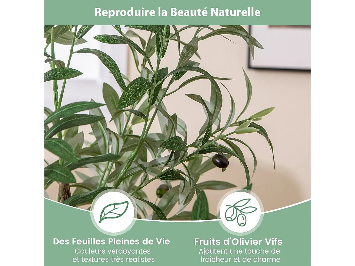 Lot de 2 Arbres Artificiels d'olive de 130 cm, Fausses Plantes en Pot avec Fruits Réalistes Plantes Vertes, Décorations Plantes Modernes pour Maison Porche Bureau