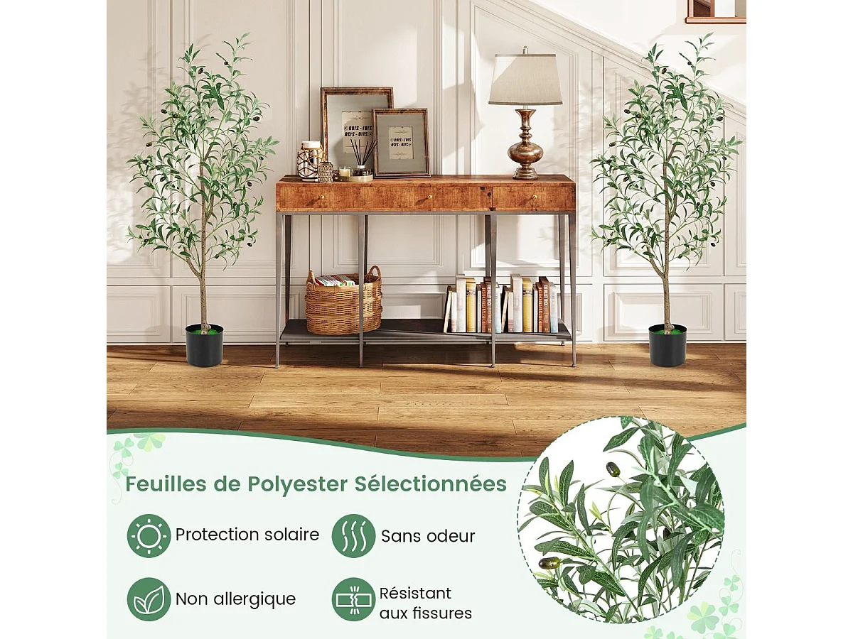 Lot de 2 Arbres Artificiels d'olive de 130 cm, Fausses Plantes en Pot avec Fruits Réalistes Plantes Vertes, Décorations Plantes Modernes pour Maison Porche Bureau