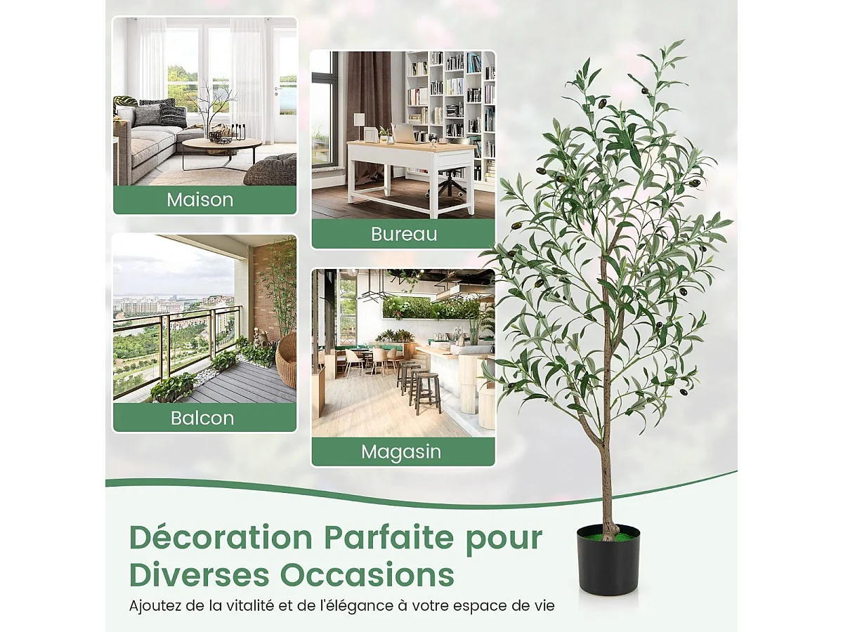Lot de 2 Arbres Artificiels d'olive de 130 cm, Fausses Plantes en Pot avec Fruits Réalistes Plantes Vertes, Décorations Plantes Modernes pour Maison Porche Bureau