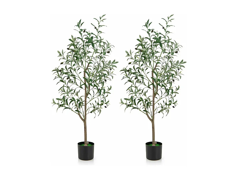 Lot de 2 Arbres Artificiels d'olive de 130 cm, Fausses Plantes en Pot avec Fruits Réalistes Plantes Vertes, Décorations Plantes Modernes pour Maison Porche Bureau