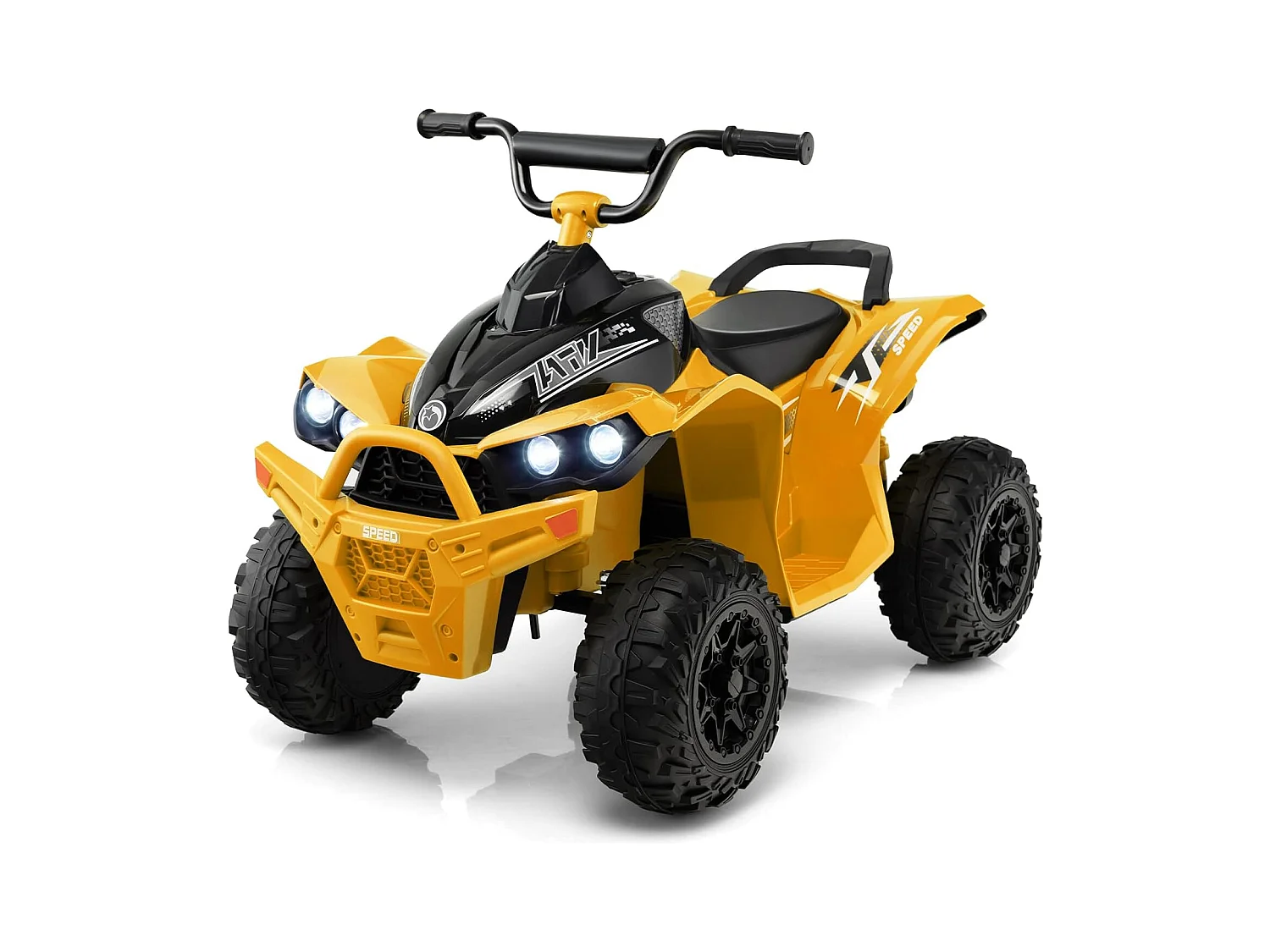 12V Quad Électrique Enfant avec Phares & Musique & Klaxon, Voiture Électrique avec Pédale & Guidon Antidérapant, 2,2/4,3 KM/H, Charge 35kg  (Jaune)