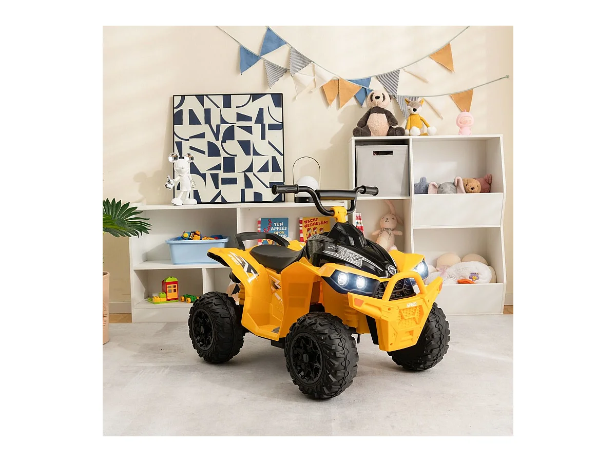 12V Quad Électrique Enfant avec Phares & Musique & Klaxon, Voiture Électrique avec Pédale & Guidon Antidérapant, 2,2/4,3 KM/H, Charge 35kg  (Jaune)