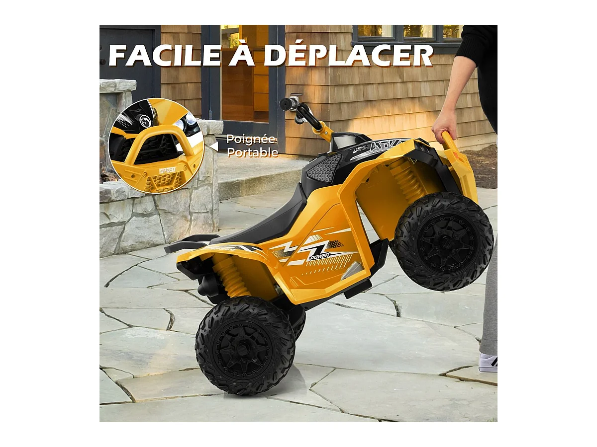 12V Quad Électrique Enfant avec Phares & Musique & Klaxon, Voiture Électrique avec Pédale & Guidon Antidérapant, 2,2/4,3 KM/H, Charge 35kg  (Jaune)