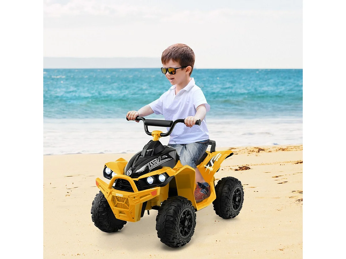 12V Quad Électrique Enfant avec Phares & Musique & Klaxon, Voiture Électrique avec Pédale & Guidon Antidérapant, 2,2/4,3 KM/H, Charge 35kg  (Jaune)