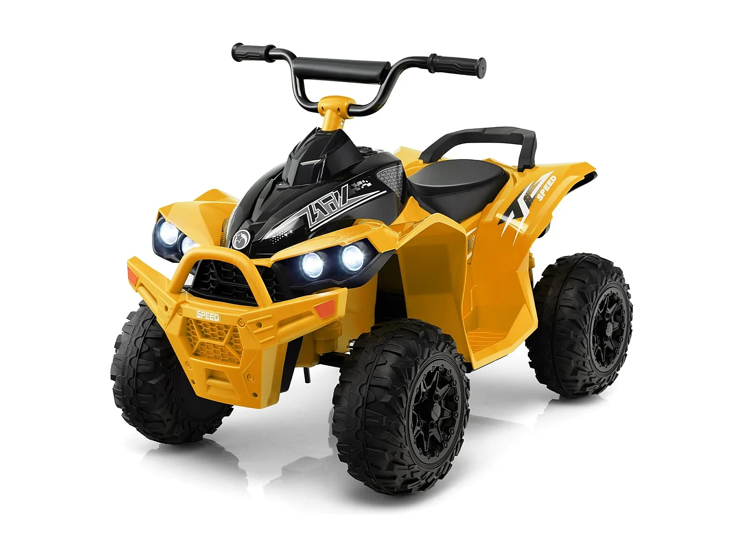 12V Quad Électrique Enfant avec Phares & Musique & Klaxon, Voiture Électrique avec Pédale & Guidon Antidérapant, 2,2/4,3 KM/H, Charge 35kg  (Jaune)