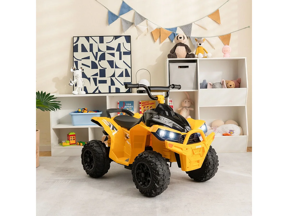 12V Quad Électrique Enfant avec Phares & Musique & Klaxon, Voiture Électrique avec Pédale & Guidon Antidérapant, 2,2/4,3 KM/H, Charge 35kg  (Jaune)