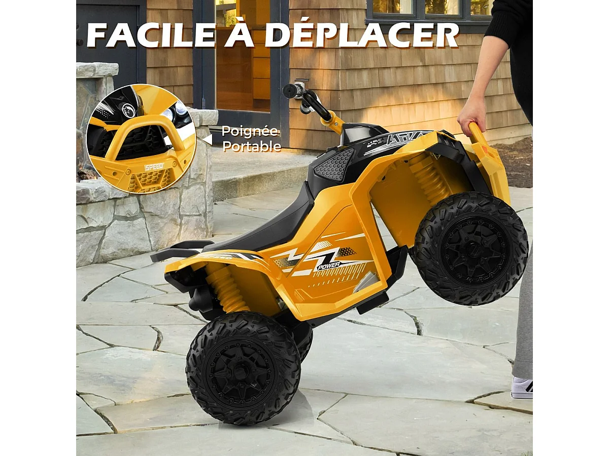 12V Quad Électrique Enfant avec Phares & Musique & Klaxon, Voiture Électrique avec Pédale & Guidon Antidérapant, 2,2/4,3 KM/H, Charge 35kg  (Jaune)