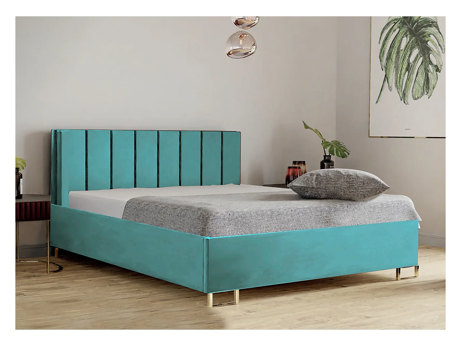 Polsterbed MALIBU, gestoffeerde rugleuning, MONOLITH-stof, opbergbox met gasdrukveer, comfortabele bedhoogte 39 cm, 180x200 cm, As