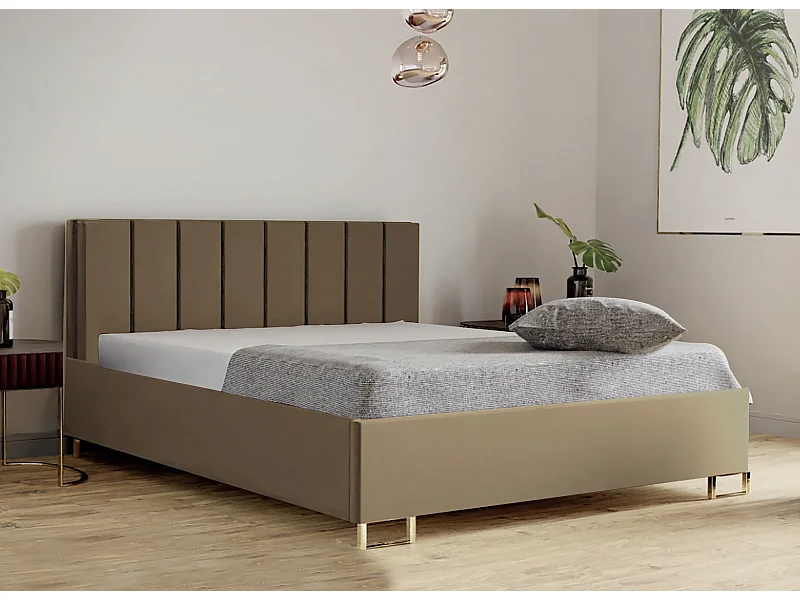 Polsterbed MALIBU, gestoffeerde rugleuning, MONOLITH-stof, opbergbox met gasdrukveer, comfortabele bedhoogte 39 cm, 180x200 cm, Cappuccino