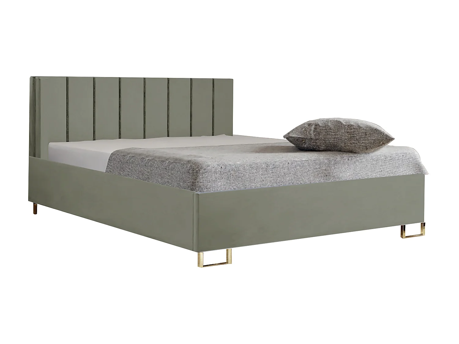 Łóżko tapicerowane MALIBU, wezgłowie, obicie MONOLITH, pojemnik na pościel, podnośnik gazowy, wysokość spania 39 cm, 200x200 cm, Ciemo Zielony