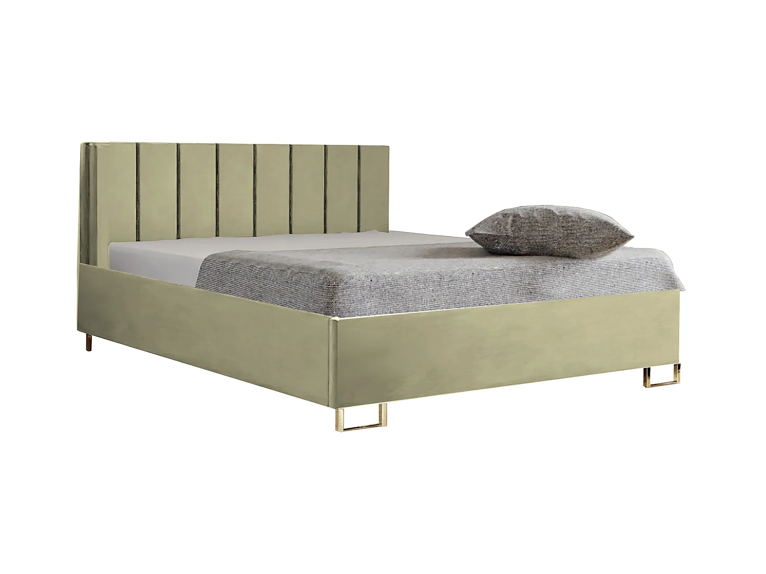 Lit MALIBU, tête de lit rembourrée, revêtement MONOLITH haut de gamme, coffre avec vérins à gaz, hauteur confort 39 cm, 140x200 cm, Beige