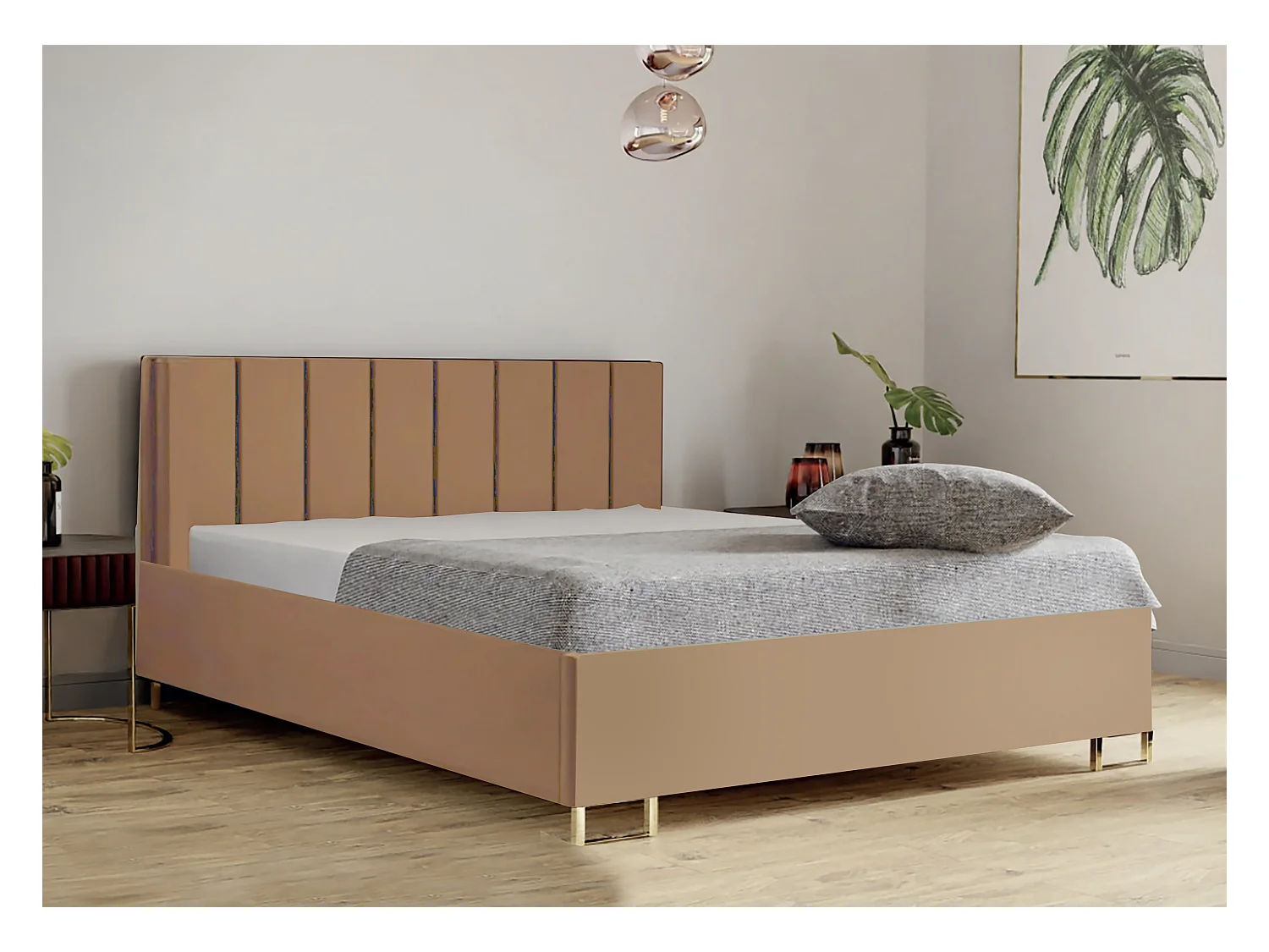 Lit MALIBU, tête de lit rembourrée, revêtement MONOLITH haut de gamme, coffre avec vérins à gaz, hauteur confort 39 cm, 200x200 cm, rouge