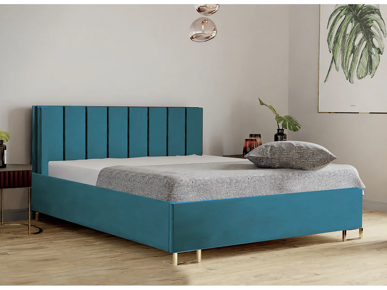 Polsterbed MALIBU, gestoffeerde rugleuning, MONOLITH-stof, opbergbox met gasdrukveer, comfortabele bedhoogte 39 cm, 120x200 cm, Lichtbruin