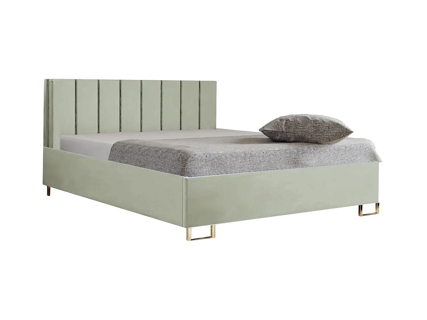 Polsterbett MALIBU 160x200 Beige, MONOLITH-Stoff, gepolstertes Kopfteil, Bettkasten mit Gasdruckfeder, 39 cm hoch, Hellgrün