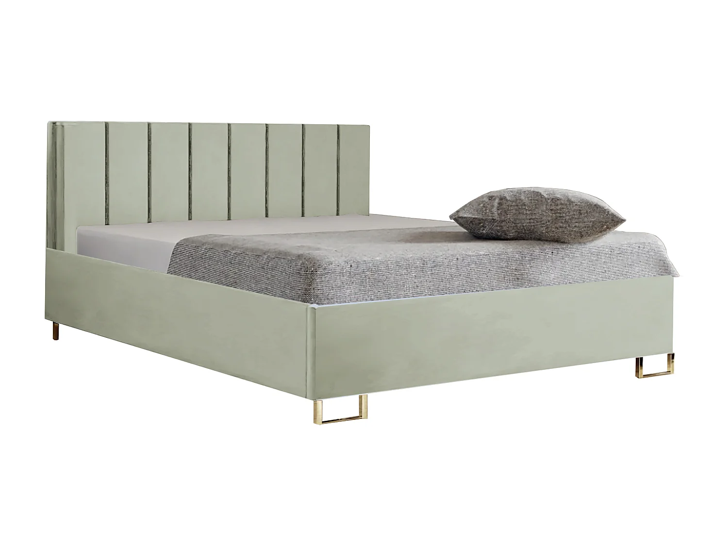 Lit MALIBU, tête de lit rembourrée, revêtement MONOLITH haut de gamme, coffre avec vérins à gaz, hauteur confort 39 cm, 200x200 cm, Vert clair