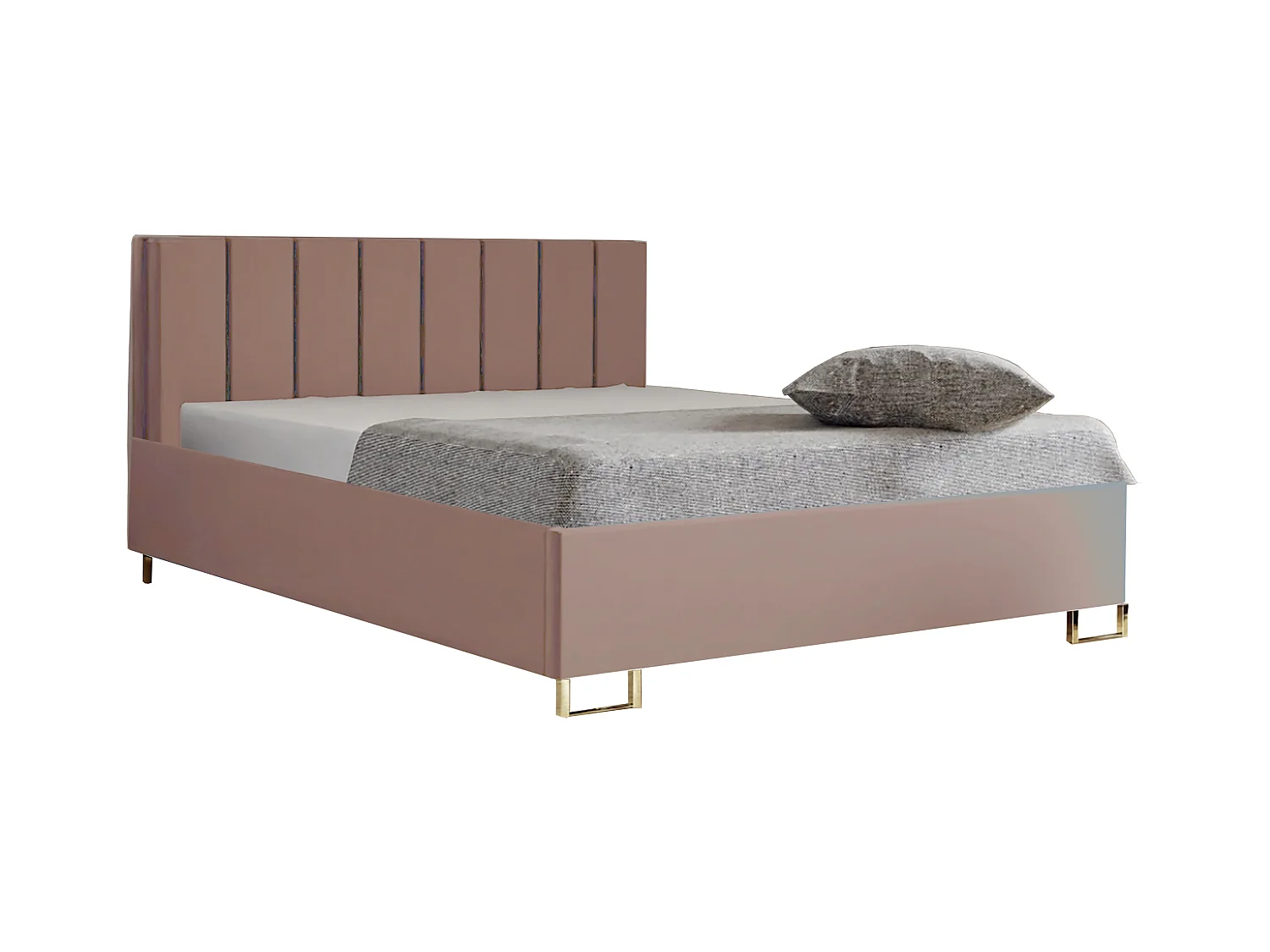 Cama tapizada MALIBU, cabecero acolchado, tapizado MONOLITH, caja con resorte de gas, altura cómoda 39 cm, 140x200 cm, Rosa empolvado