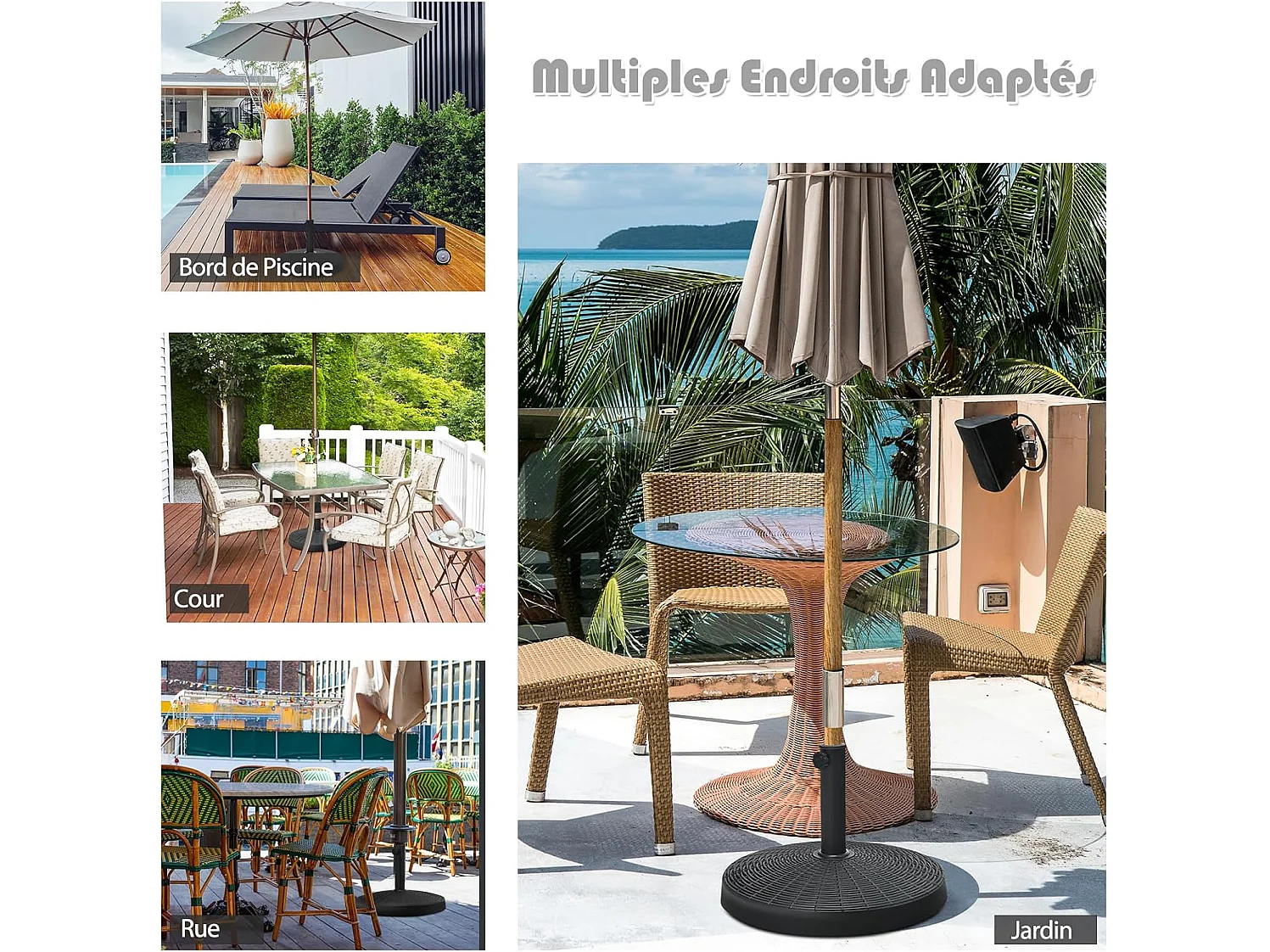 Pied de Parasol 22 KG, Base de Parasol en Résine, Support de Parasol d'Extérieur, Étanche et et Protection Solaire, Bouton Réglable, Adapté aux Parasols de 38/48 mm