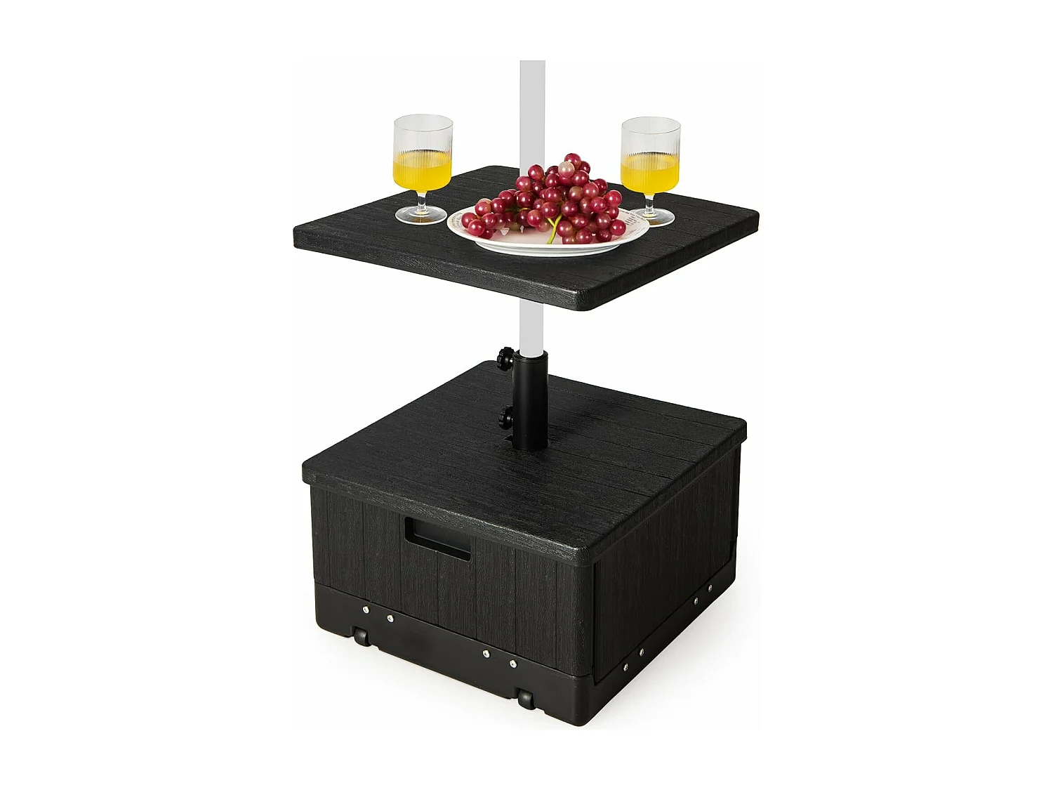 Pied de Parasol Carré, Base de Parasol en HDPE avec Plateau de Table, Support de Parasol Pratique avec Roues et Poignées, Charge 55 L d’Eau ou 80 KG de Sable