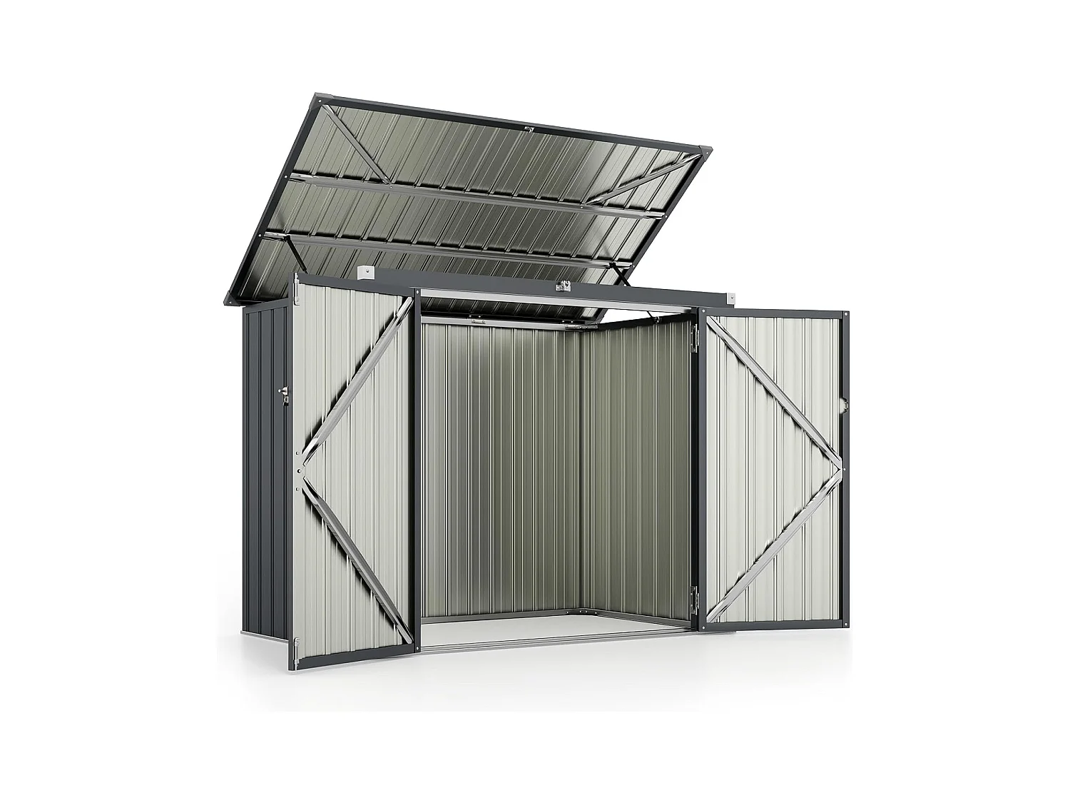 Abri de Jardin en Métal 1,5 m², Cabane Jardin Exterieur en Acier Galvanisé avec Loquet, Toit Relevable par Tige à Gaz, 2 Portes, 4 Gants, 2 Trous d’Aérations