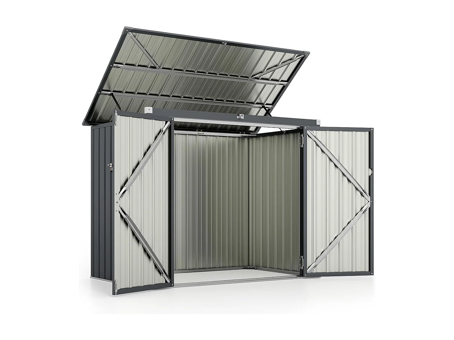 Abri de Jardin en Métal 1,5 m², Cabane Jardin Exterieur en Acier Galvanisé avec Loquet, Toit Relevable par Tige à Gaz, 2 Portes, 4 Gants, 2 Trous d’Aérations
