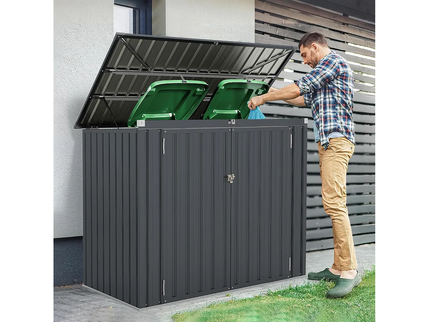 Abri de Jardin en Métal 1,5 m², Cabane Jardin Exterieur en Acier Galvanisé avec Loquet, Toit Relevable par Tige à Gaz, 2 Portes, 4 Gants, 2 Trous d’Aérations