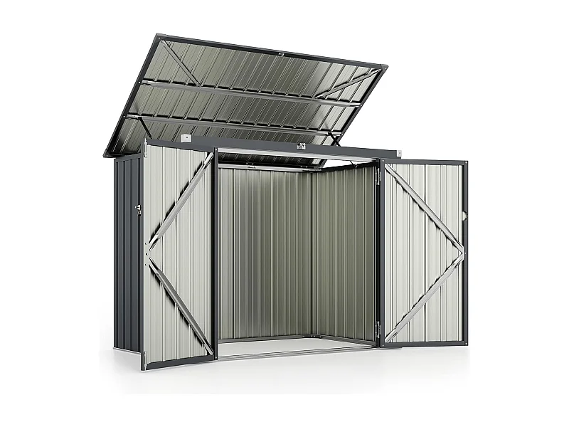 Abri de Jardin en Métal 1,5 m², Cabane Jardin Exterieur en Acier Galvanisé avec Loquet, Toit Relevable par Tige à Gaz, 2 Portes, 4 Gants, 2 Trous d’Aérations