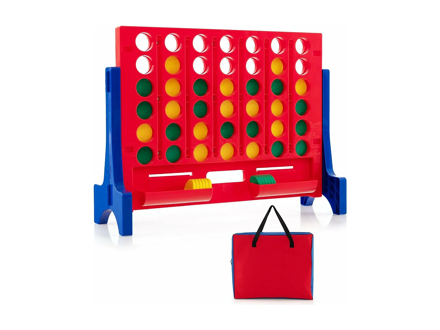 Jeux Puissance 4 Géant Mural avec 42 Jetons, Jeu de Société Ludique & Éducatif avec Sac de Transport & 2 Plateaux, pour Enfant & Adulte, 62x20x48,5cm (Rouge)