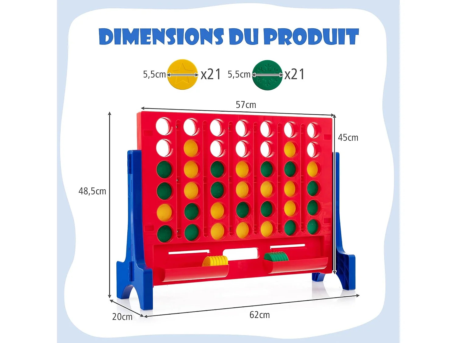 Jeux Puissance 4 Géant Mural avec 42 Jetons, Jeu de Société Ludique & Éducatif avec Sac de Transport & 2 Plateaux, pour Enfant & Adulte, 62x20x48,5cm (Rouge)