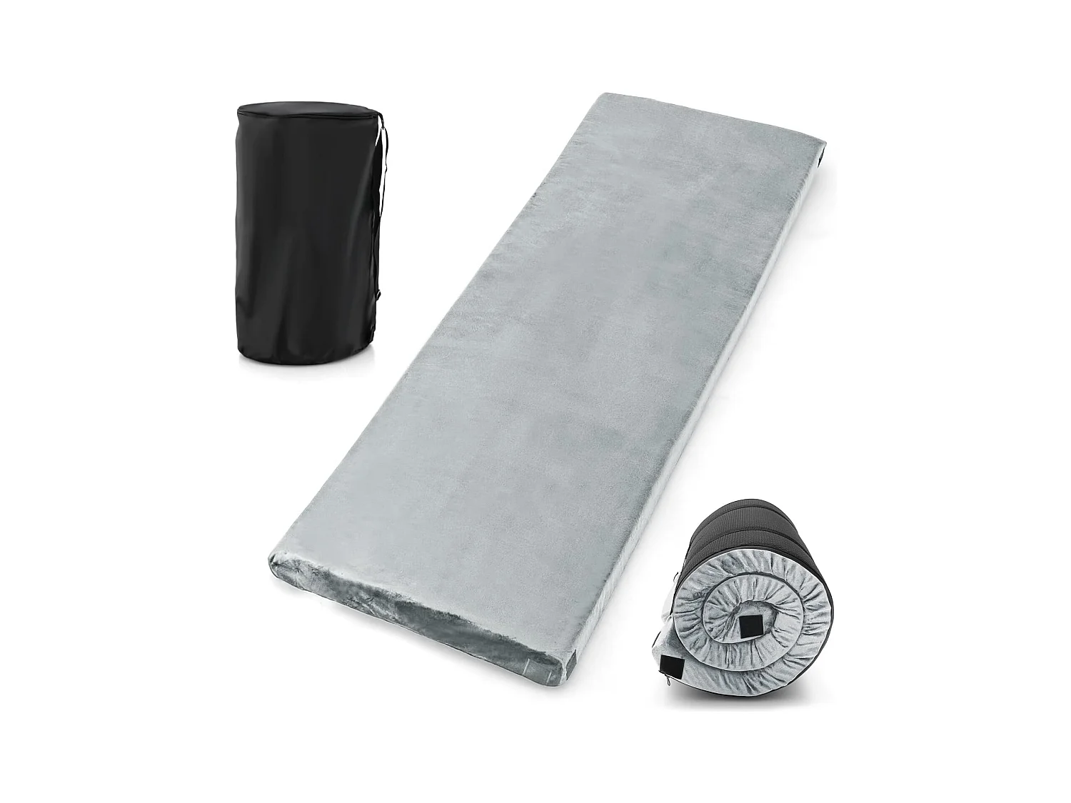 Matelas de Camping en Mousse à Mémoire de Forme, Matelas de Couchage Roulable Léger, Tissu Détachable et Imperméable, 183 x 62,5 x 6,5 cm (Gris)