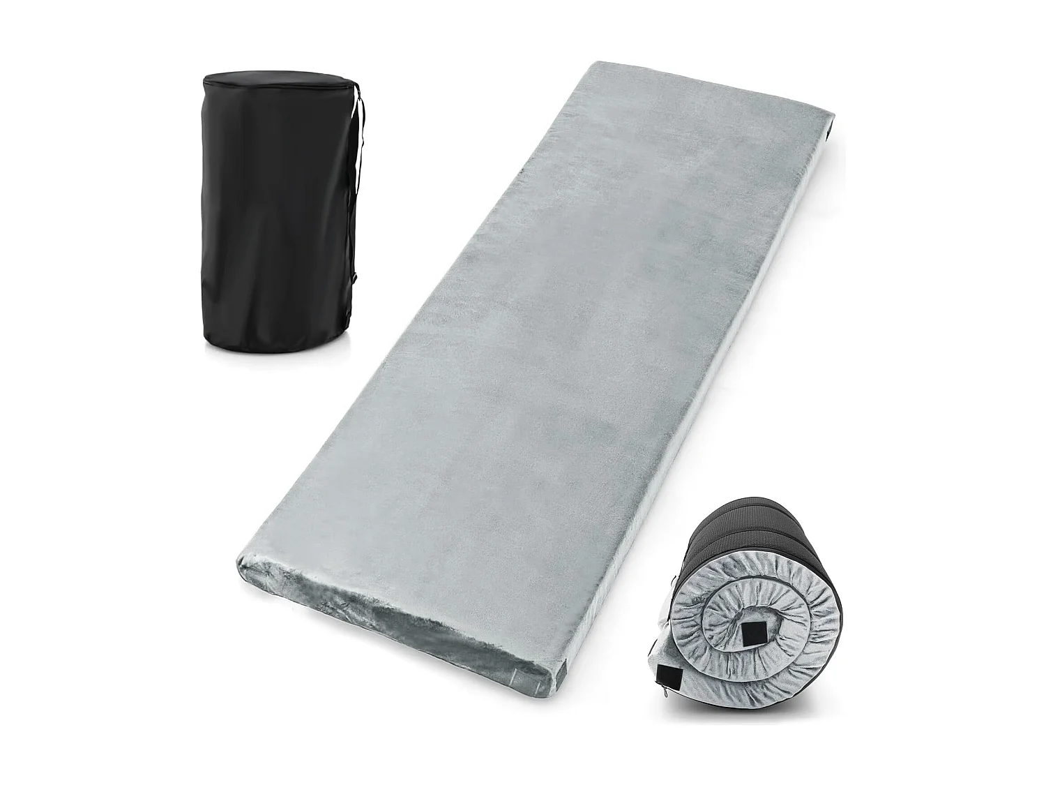 Matelas de Camping en Mousse à Mémoire de Forme, Matelas de Couchage Roulable Léger, Tissu Détachable et Imperméable, 183 x 62,5 x 6,5 cm (Gris)