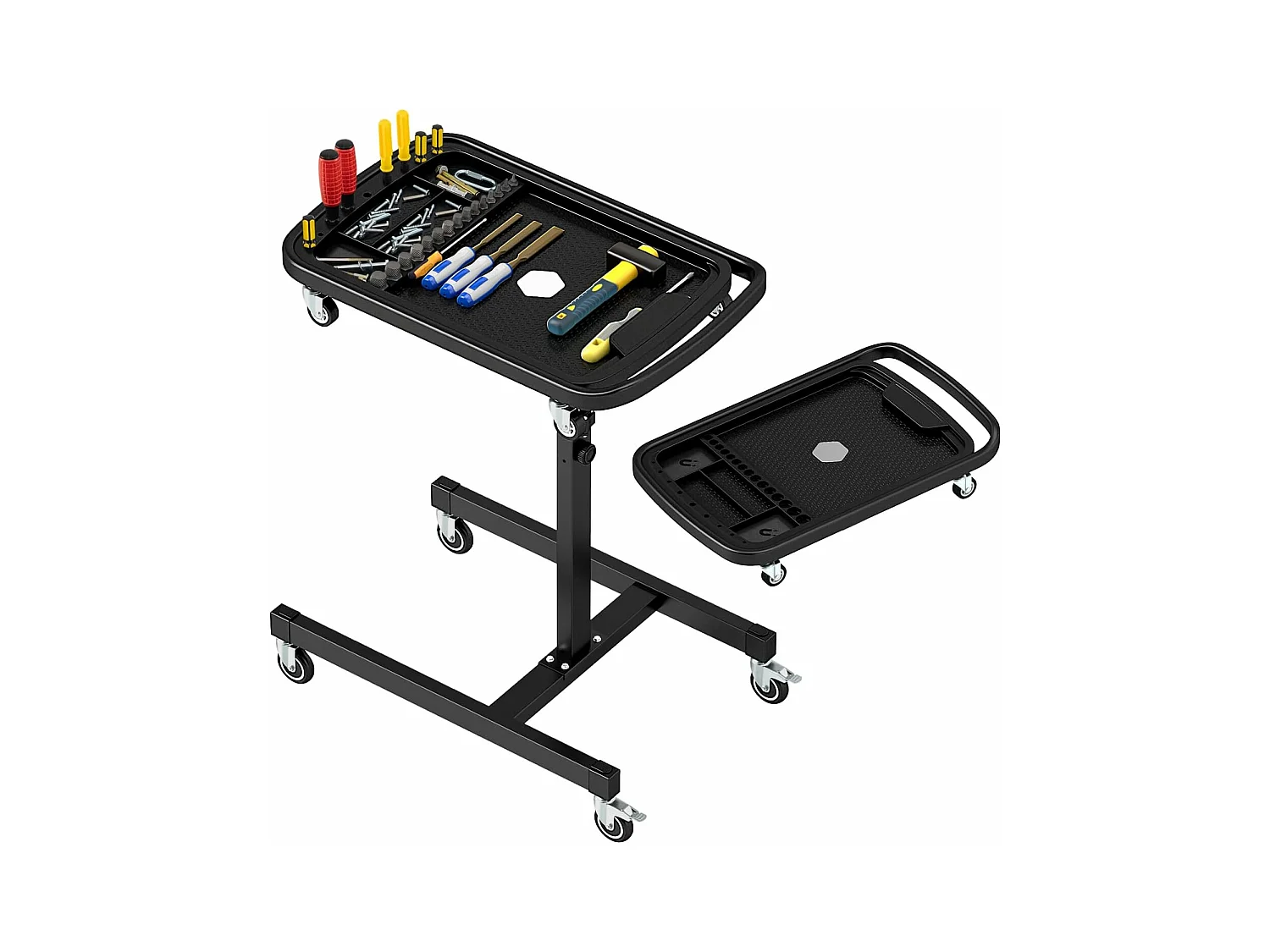 Plateau à Outils Roulant 2 en 1, Table de Travail Réglable en Hauteur Plateau Amovible, Chariot à Outils pour Mécanicien Charge 60 kg, pour Garage, Atelier