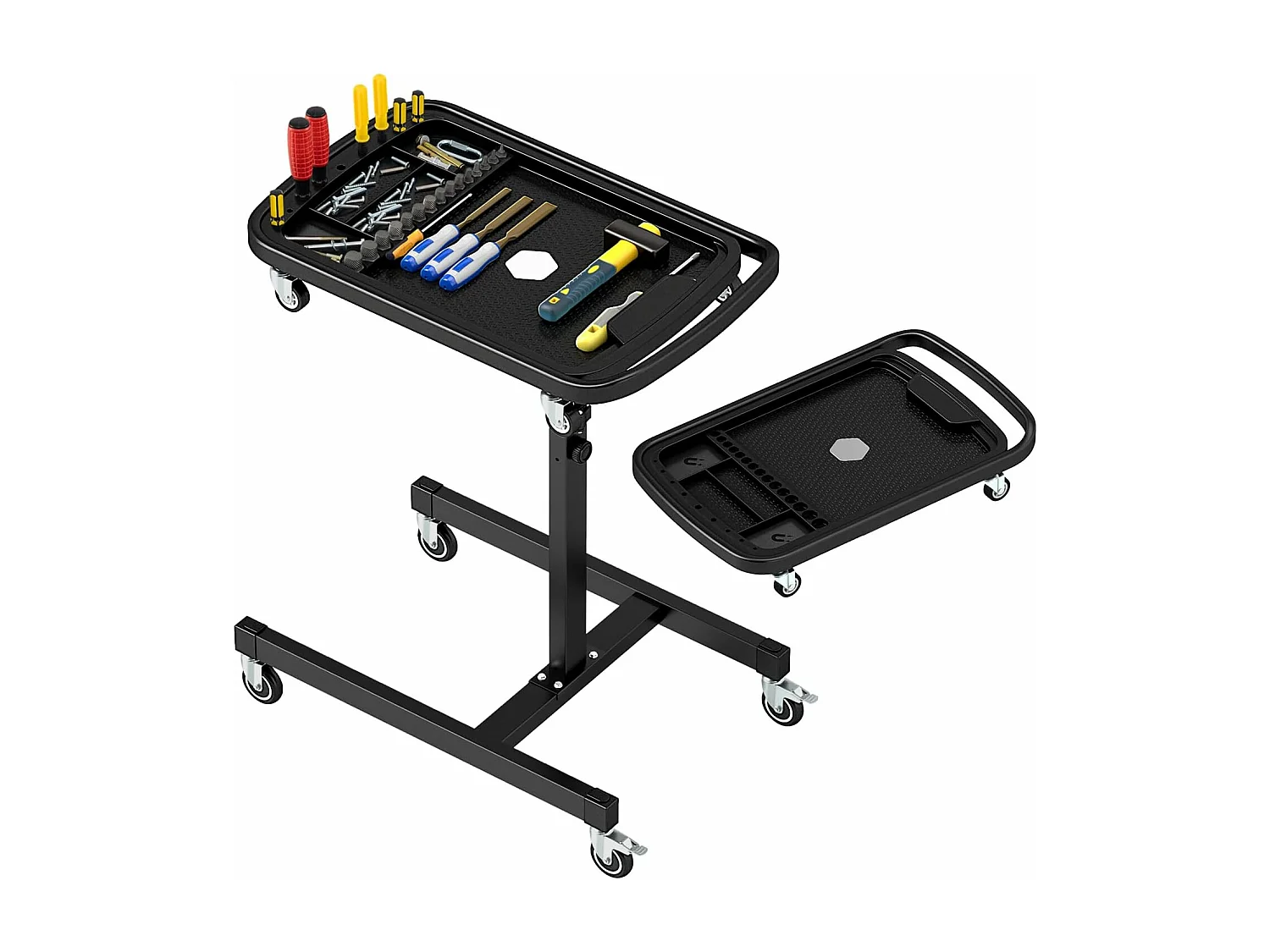 Plateau à Outils Roulant 2 en 1, Table de Travail Réglable en Hauteur Plateau Amovible, Chariot à Outils pour Mécanicien Charge 60 kg, pour Garage, Atelier