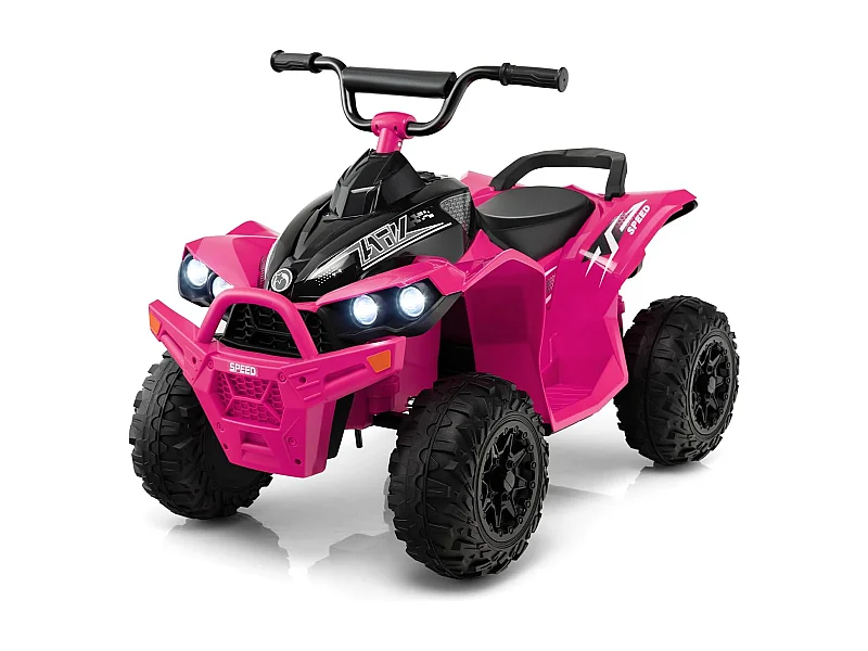 12V Quad Électrique Enfant avec Phares & Musique & Klaxon, Voiture Électrique avec Pédale & Guidon Antidérapant, 2,2/4,3 KM/H, Charge 35kg pour 3-8 Ans (Rose)