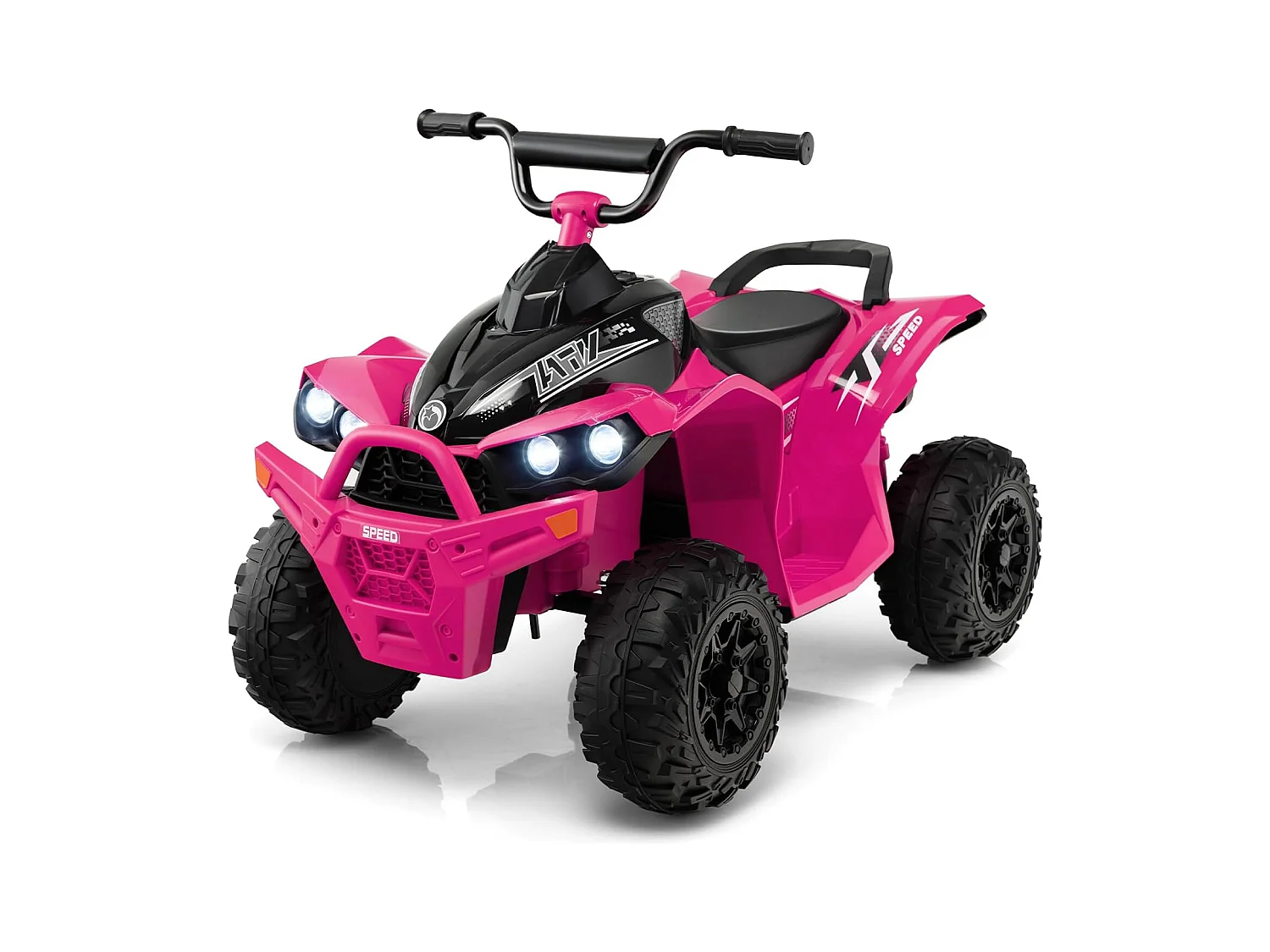 12V Quad Électrique Enfant avec Phares & Musique & Klaxon, Voiture Électrique avec Pédale & Guidon Antidérapant, 2,2/4,3 KM/H, Charge 35kg pour 3-8 Ans (Rose)
