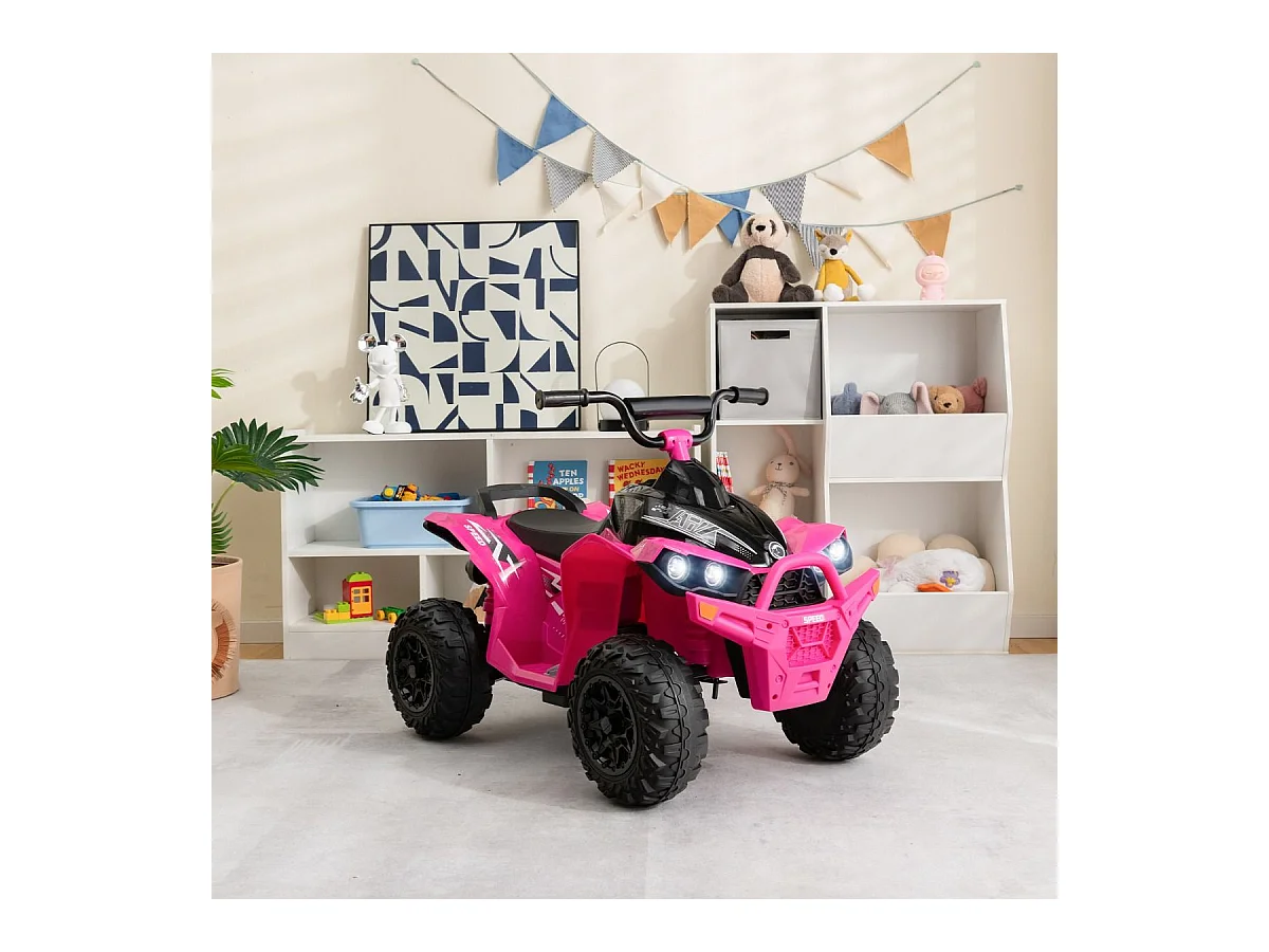 12V Quad Électrique Enfant avec Phares & Musique & Klaxon, Voiture Électrique avec Pédale & Guidon Antidérapant, 2,2/4,3 KM/H, Charge 35kg pour 3-8 Ans (Rose)