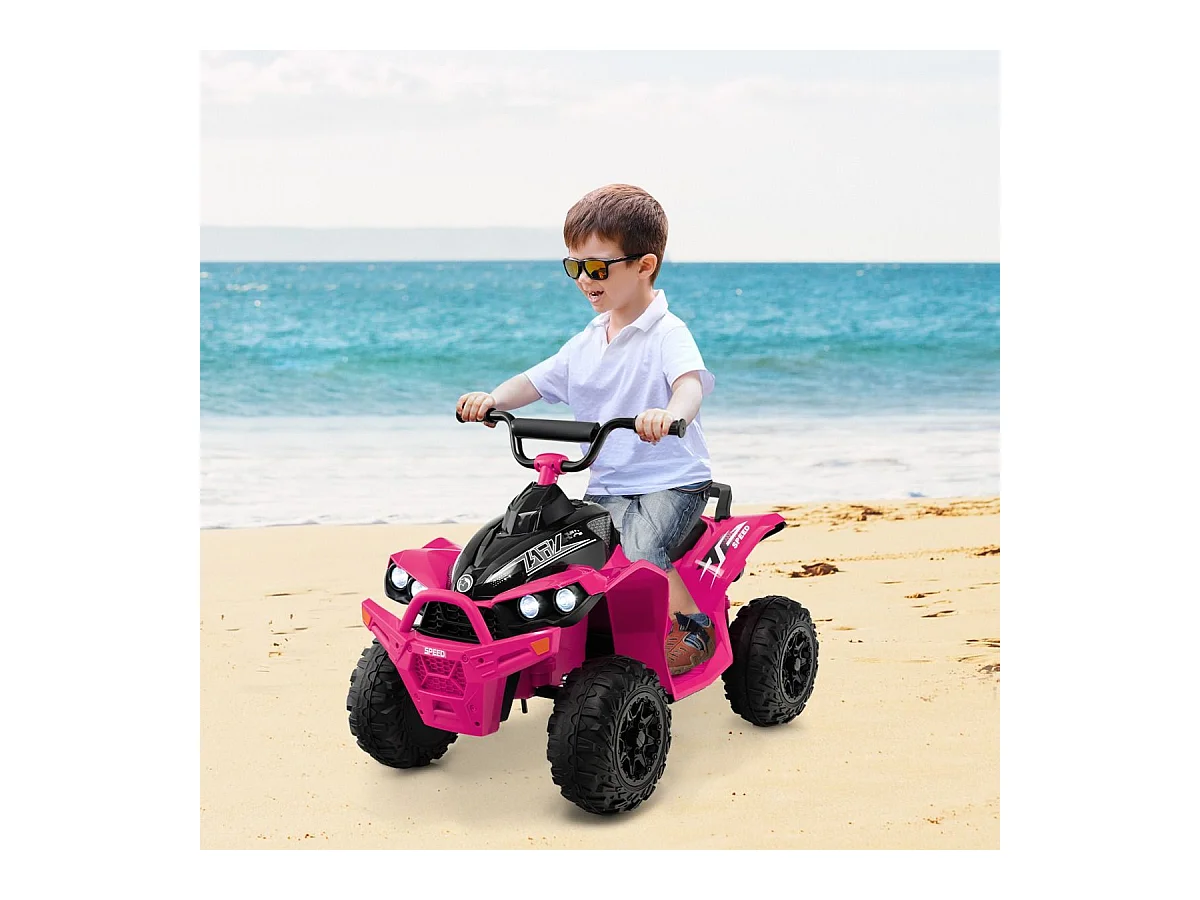 12V Quad Électrique Enfant avec Phares & Musique & Klaxon, Voiture Électrique avec Pédale & Guidon Antidérapant, 2,2/4,3 KM/H, Charge 35kg pour 3-8 Ans (Rose)
