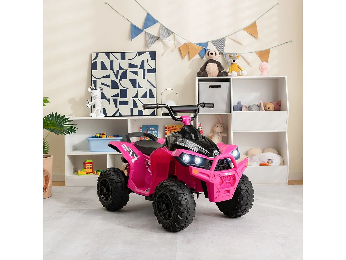 12V Quad Électrique Enfant avec Phares & Musique & Klaxon, Voiture Électrique avec Pédale & Guidon Antidérapant, 2,2/4,3 KM/H, Charge 35kg pour 3-8 Ans (Rose)