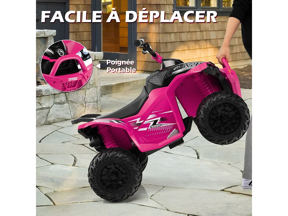 12V Quad Électrique Enfant avec Phares & Musique & Klaxon, Voiture Électrique avec Pédale & Guidon Antidérapant, 2,2/4,3 KM/H, Charge 35kg pour 3-8 Ans (Rose)