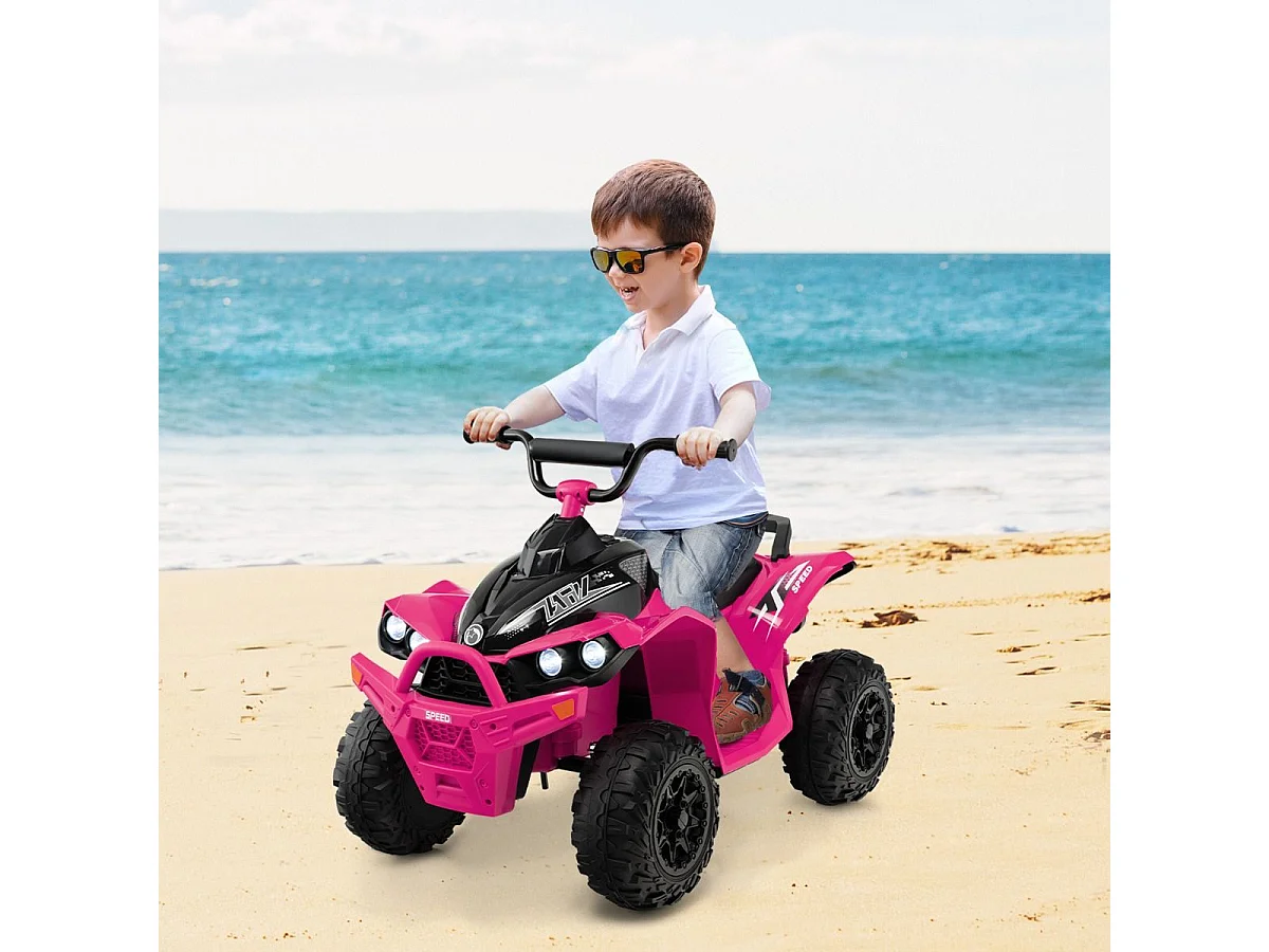 12V Quad Électrique Enfant avec Phares & Musique & Klaxon, Voiture Électrique avec Pédale & Guidon Antidérapant, 2,2/4,3 KM/H, Charge 35kg pour 3-8 Ans (Rose)