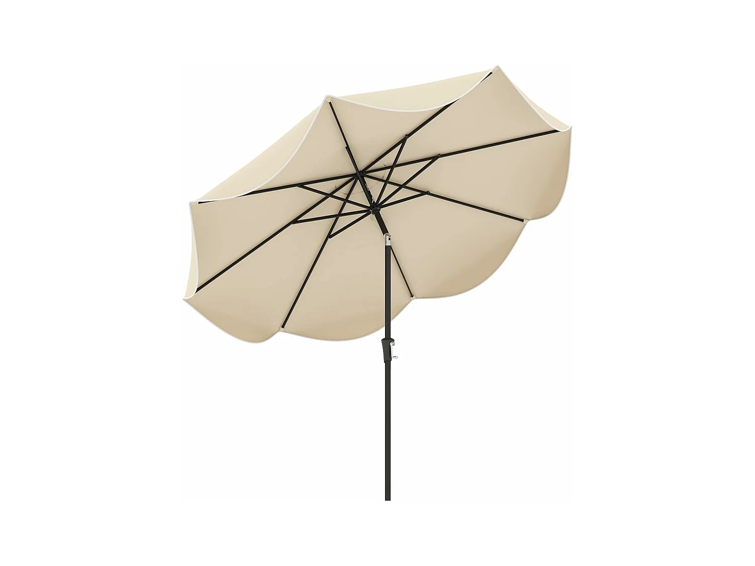 Parasol de Patio 270 cm avec Manivelle, Inclinaison par Bouton-Poussoir, Parasol de Marché à Double Toit avec Canopée Protectrice UV, 8 Côtes (Style 2,Beige)
