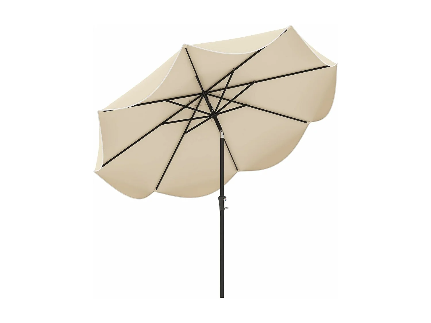 Parasol de Patio 270 cm avec Manivelle, Inclinaison par Bouton-Poussoir, Parasol de Marché à Double Toit avec Canopée Protectrice UV, 8 Côtes (Style 2,Beige)