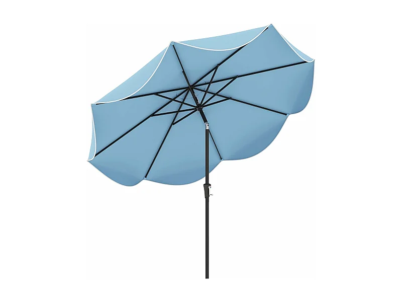 Parasol de Patio 270 cm avec Manivelle, Inclinaison par Bouton-Poussoir, Parasol de Marché à Double Toit avec Canopée Protectrice UV, 8 Côtes (Style 2,Marine)