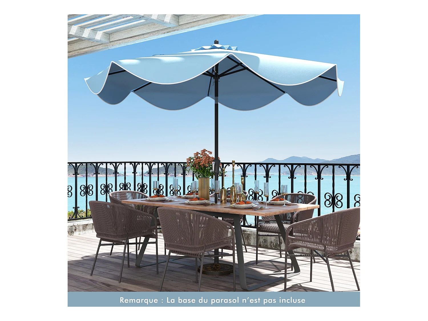 Parasol de Patio 270 cm avec Manivelle, Inclinaison par Bouton-Poussoir, Parasol de Marché à Double Toit avec Canopée Protectrice UV, 8 Côtes (Style 2,Marine)