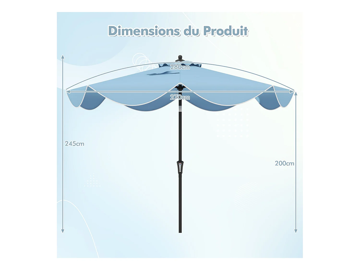 Parasol de Patio 270 cm avec Manivelle, Inclinaison par Bouton-Poussoir, Parasol de Marché à Double Toit avec Canopée Protectrice UV, 8 Côtes (Style 2,Marine)